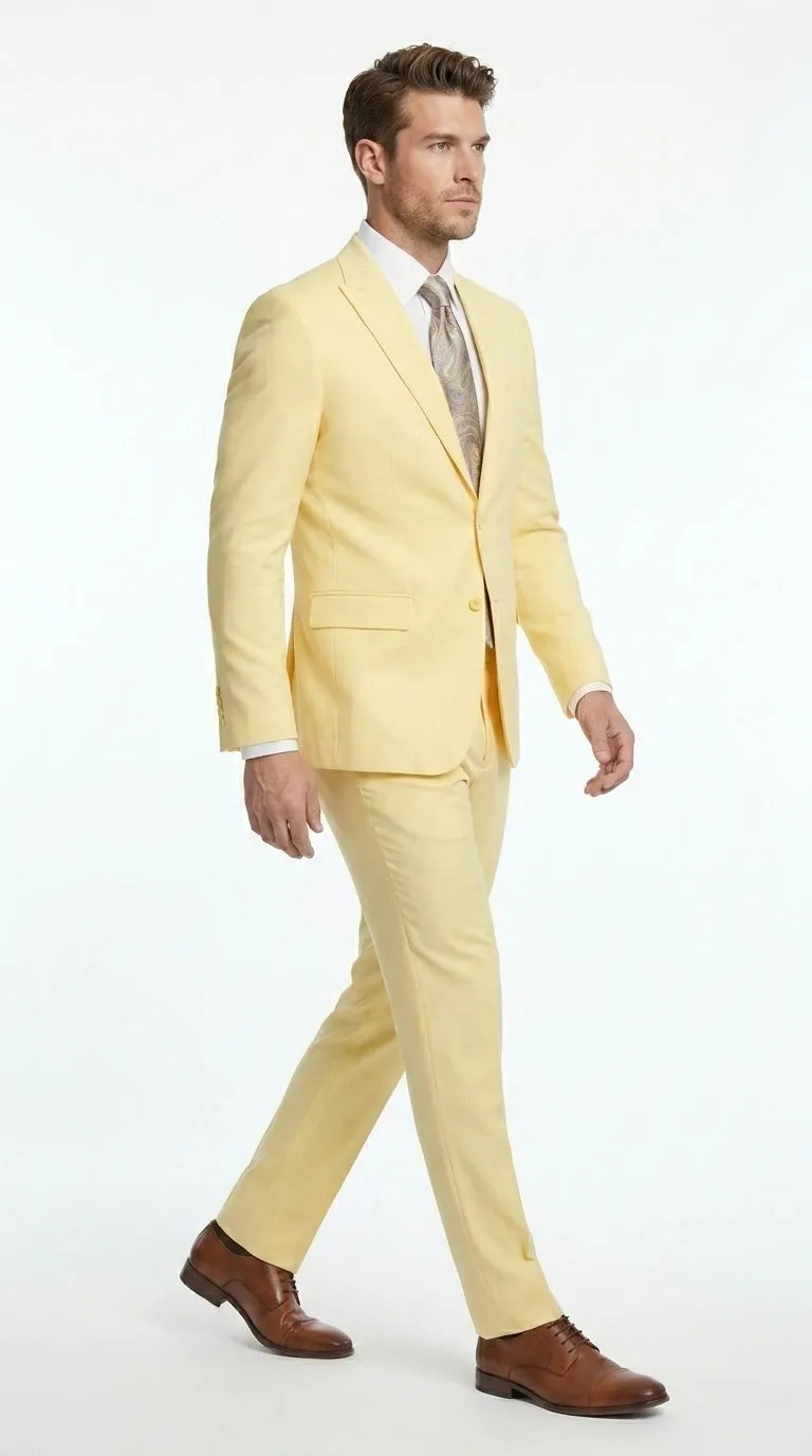 Men’s Pale Yellow 2 Piece Suit, Formal Dress Suit for Weddings, Prom, Parties, Summer Events, and Special Occasions By Vitali sold by Alberto Nardoni product image thumbnail 3