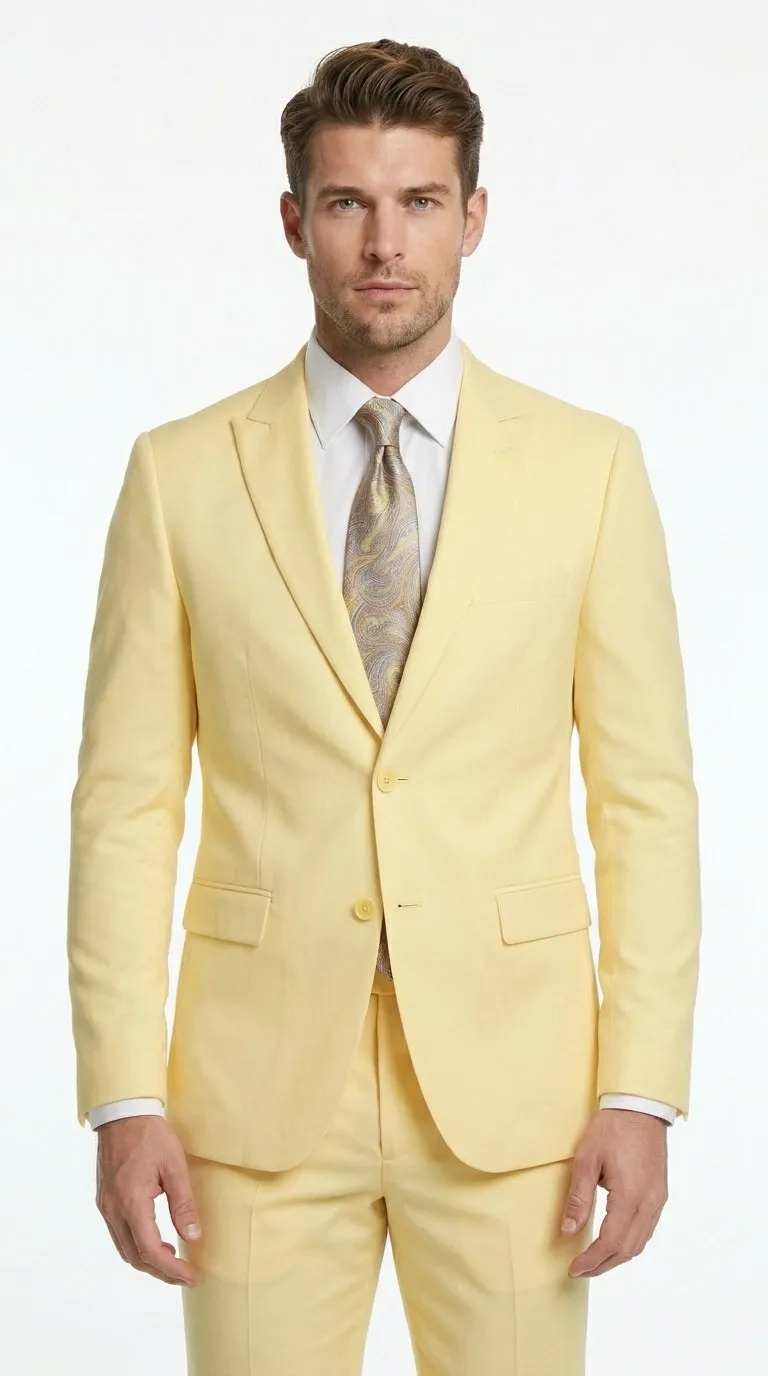 Men’s Pale Yellow 2 Piece Suit, Formal Dress Suit for Weddings, Prom, Parties, Summer Events, and Special Occasions By Vitali sold by Alberto Nardoni product image thumbnail 4