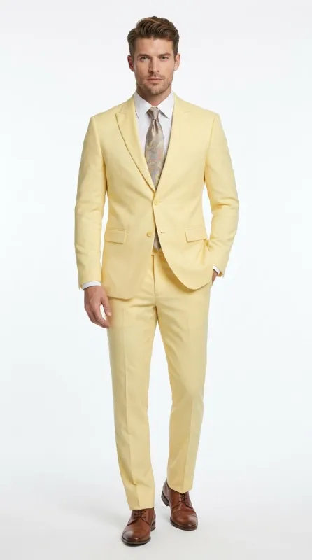 Men’s Pale Yellow 2 Piece Suit, Formal Dress Suit for Weddings, Prom, Parties, Summer Events, and Special Occasions By Vitali made by Alberto Nardoni