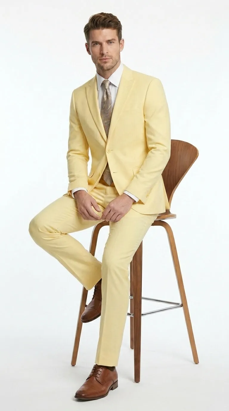 Men’s Pale Yellow 2 Piece Suit, Formal Dress Suit for Weddings, Prom, Parties, Summer Events, and Special Occasions By Vitali sold by Alberto Nardoni product image thumbnail 5