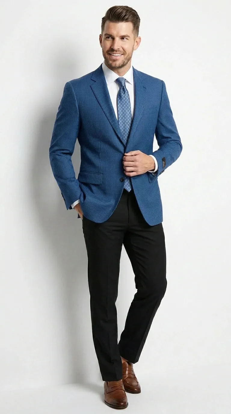 Men’s Blue Houndstooth Blazer Jacket, Check Pattern Formal Sport Coat for Weddings, Prom, Parties, and Special Occasions sold by Alberto Nardoni product image thumbnail 4