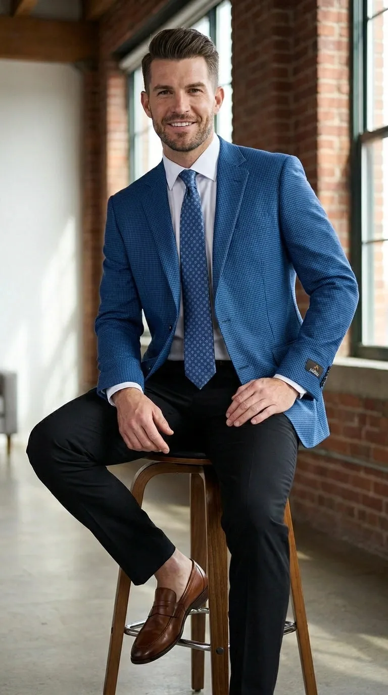Men’s Blue Houndstooth Blazer Jacket, Check Pattern Formal Sport Coat for Weddings, Prom, Parties, and Special Occasions sold by Alberto Nardoni product image thumbnail 5