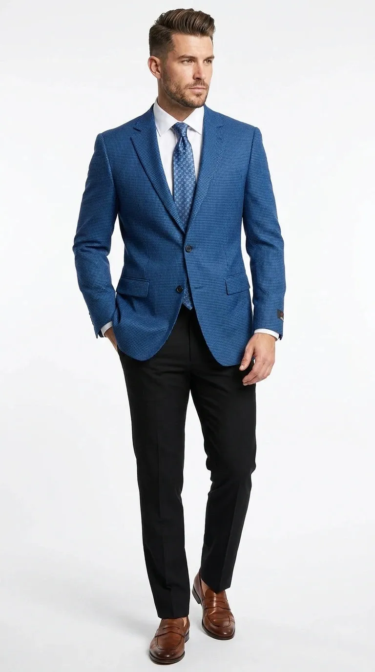 Men’s Blue Houndstooth Blazer Jacket, Check Pattern Formal Sport Coat for Weddings, Prom, Parties, and Special Occasions sold by Alberto Nardoni product image thumbnail 2