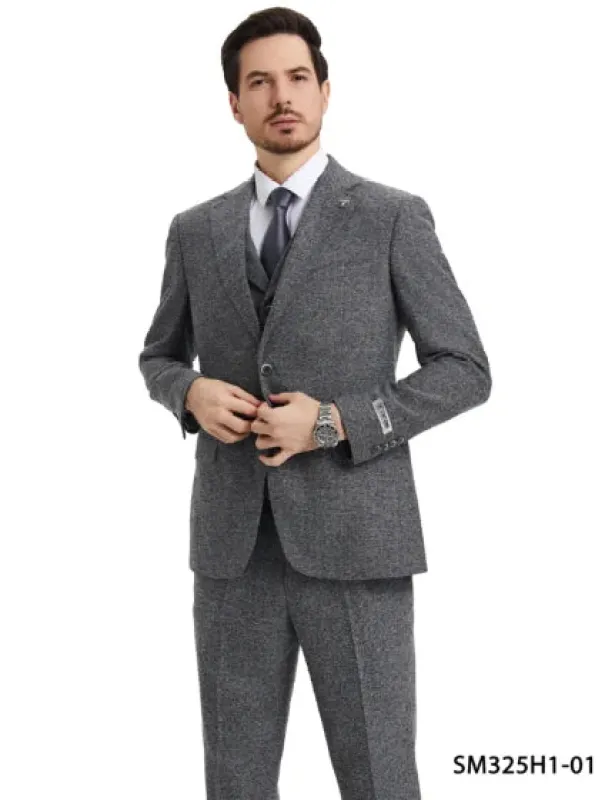 Stacy Adams Men's 3 Piece Hybrid Fit Suit - Herringbone made by Stacy Adams