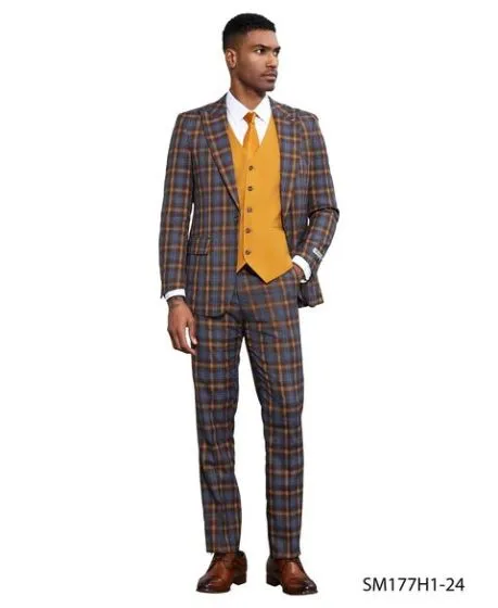 Stacy Adams Men's 3 Piece Plaid Hybrid Fit Suit - Accent Vest sold by Alberto Nardoni product image thumbnail 3