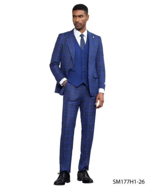 Stacy Adams Men's 3 Piece Plaid Hybrid Fit Suit - Accent Vest made by Stacy Adams