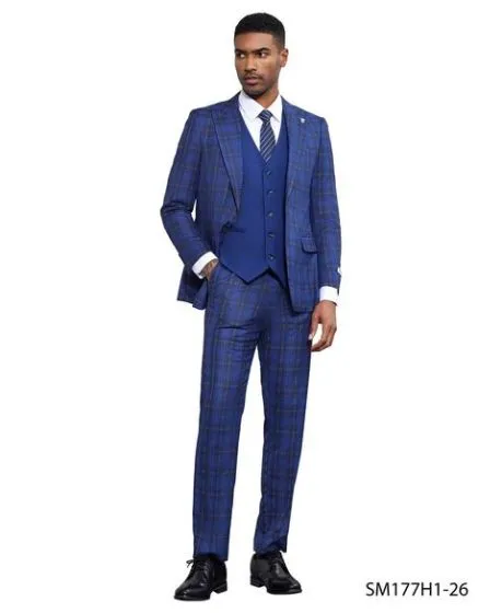 Stacy Adams Men's 3 Piece Plaid Hybrid Fit Suit - Accent Vest sold by Alberto Nardoni