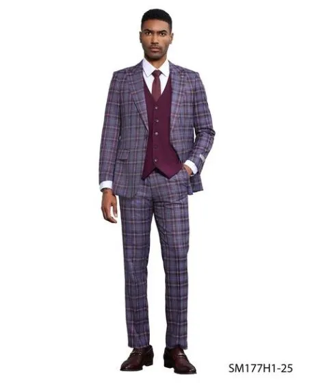 Stacy Adams Men's 3 Piece Plaid Hybrid Fit Suit - Accent Vest sold by Alberto Nardoni product image thumbnail 2