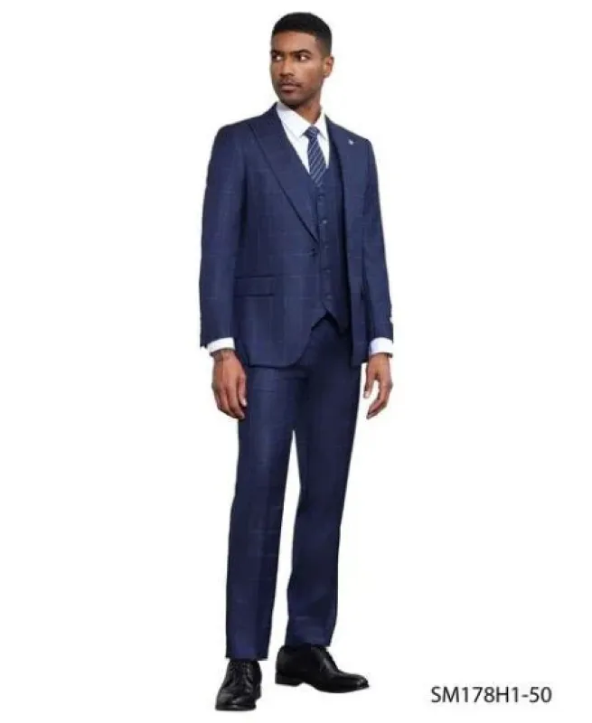 Stacy Adams Men's 3 Piece Hybrid Fit Suit - Large Checker Pattern made by Stacy Adams
