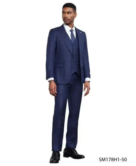 Stacy Adams Men's 3 Piece Hybrid Fit Suit - Large Checker Pattern sold by Alberto Nardoni