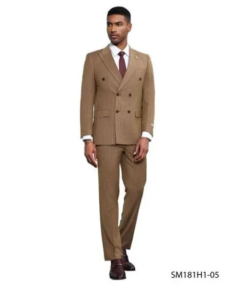 Stacy Adams Men's 2 Piece Pinstripe Hybrid Fit Suit - Double Breasted sold by Alberto Nardoni