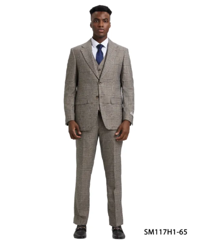 Stacy Adams Men's 3 Piece Hybrid Windowpane Suit - Notch Lapel made by Stacy Adams