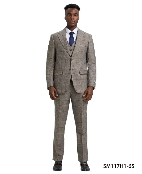 Stacy Adams Men's 3 Piece Hybrid Windowpane Suit - Notch Lapel sold by Alberto Nardoni