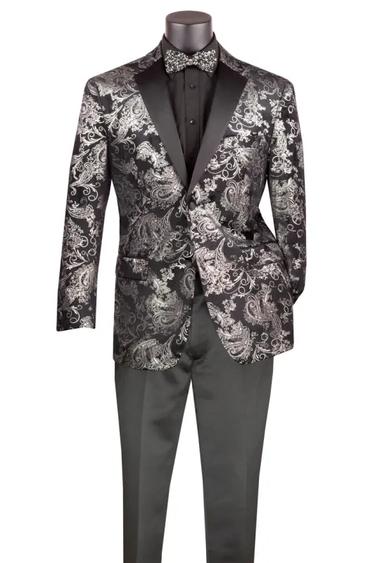 Posh Paisley Velvet Silver Tuxedo Jacket made by Alberto Nardoni
