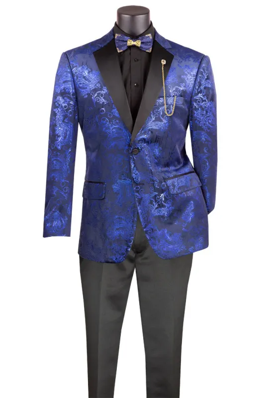 Posh Paisley Velvet Royal Blue Tuxedo Jacket made by Alberto Nardoni