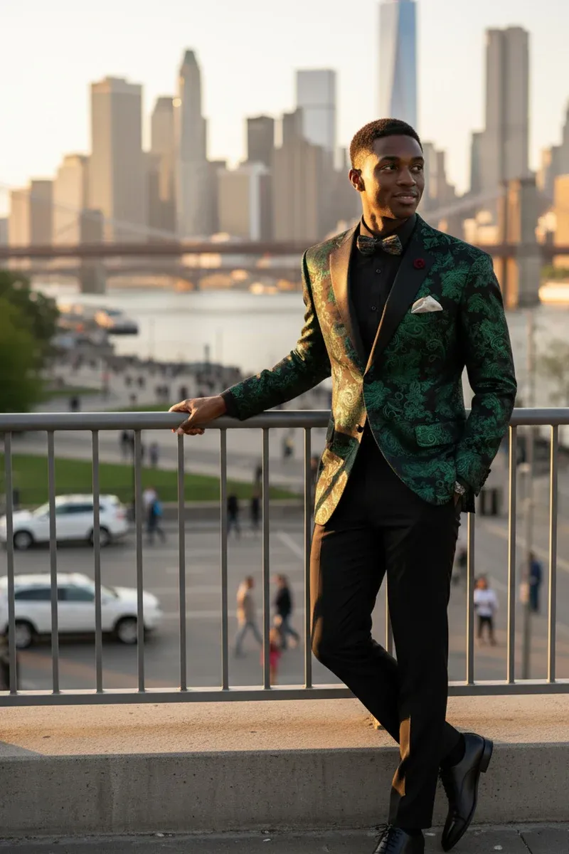 Posh Paisley Velvet Emerald Tuxedo Jacket sold by Alberto Nardoni product image thumbnail 4