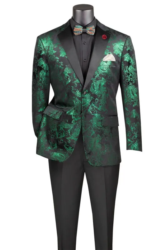 Posh Paisley Velvet Emerald Tuxedo Jacket made by Alberto Nardoni