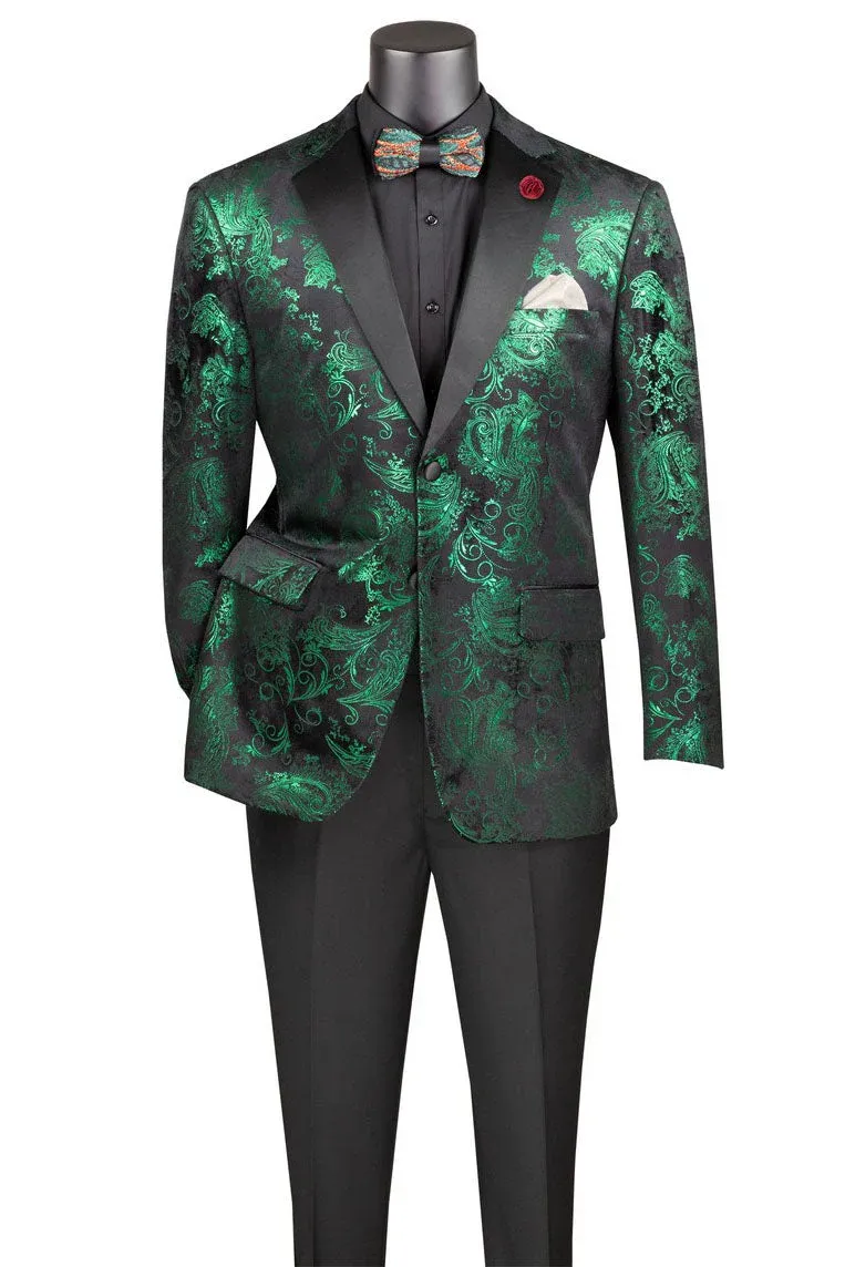Posh Paisley Velvet Emerald Tuxedo Jacket sold by Alberto Nardoni
