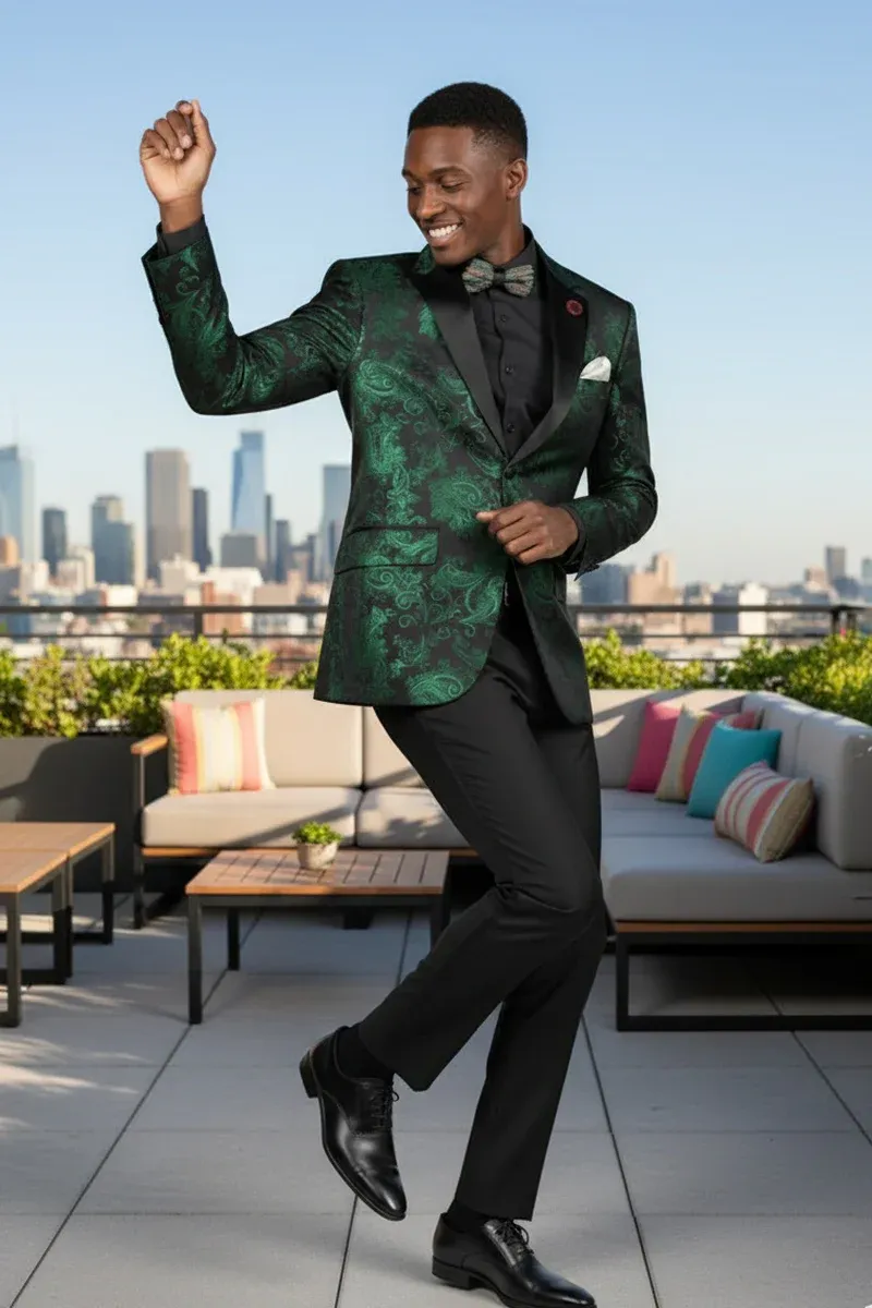 Posh Paisley Velvet Emerald Tuxedo Jacket sold by Alberto Nardoni product image thumbnail 5