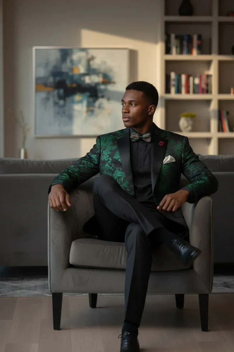 Posh Paisley Velvet Emerald Tuxedo Jacket sold by Alberto Nardoni product image thumbnail 2