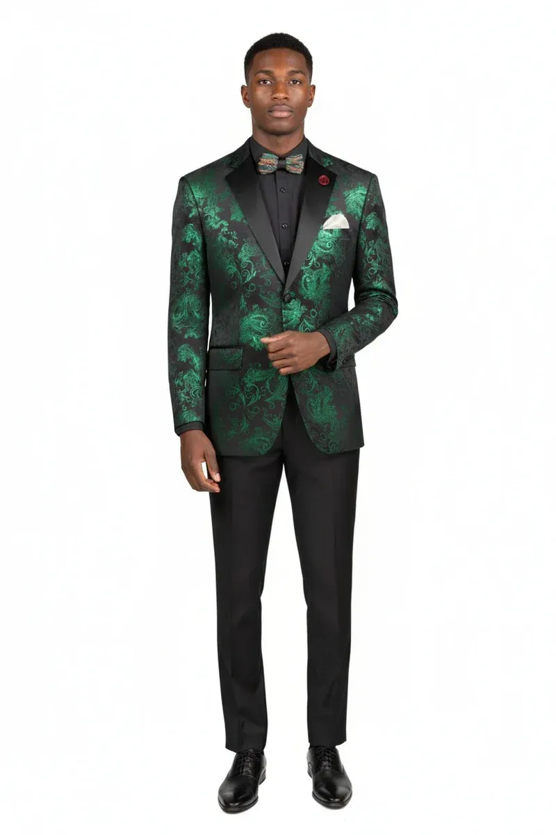 Posh Paisley Velvet Emerald Tuxedo Jacket sold by Alberto Nardoni product image thumbnail 3