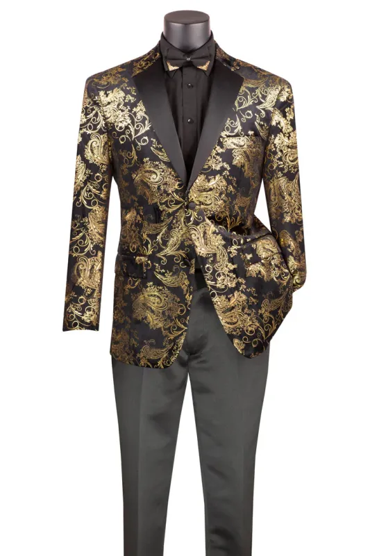 Posh Paisley Velvet Black and Gold Tuxedo Jacket made by Alberto Nardoni
