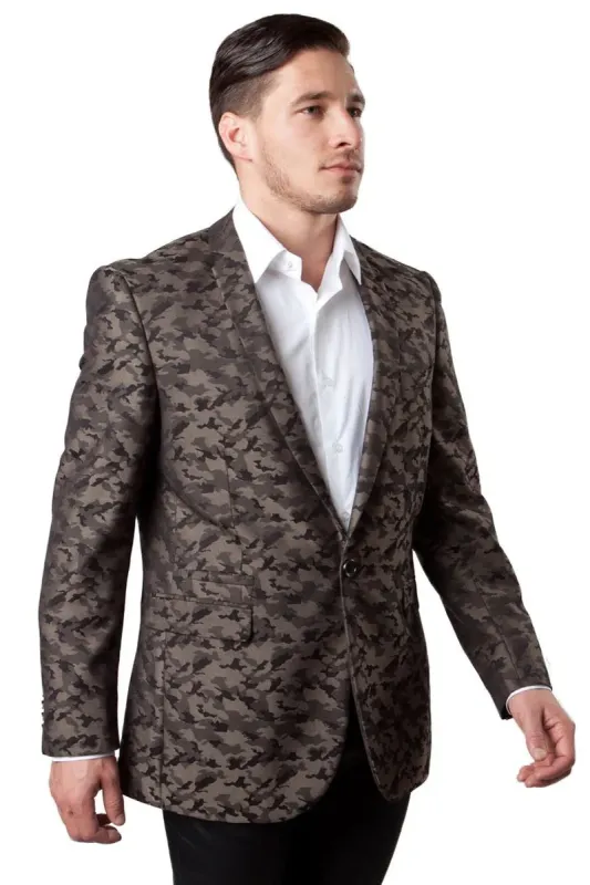 Mens One Button Camo Camouflage Sports Coat in Brown made by Alberto Nardoni