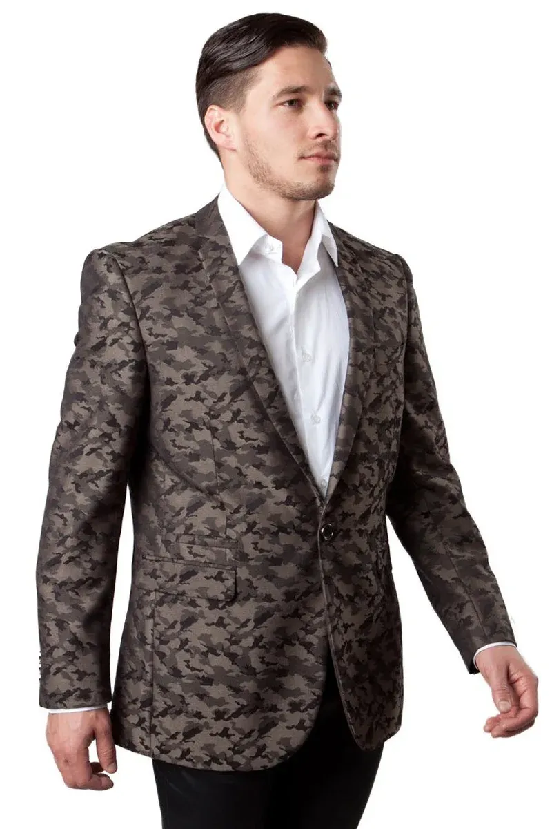 Mens One Button Camo Camouflage Sports Coat in Brown sold by Alberto Nardoni