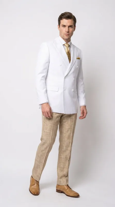 Men’s White Double Breasted Blazer, Formal Dress Jacket for Weddings, Prom, Parties, Dinner Events, and Special Occasions made by Alberto Nardoni