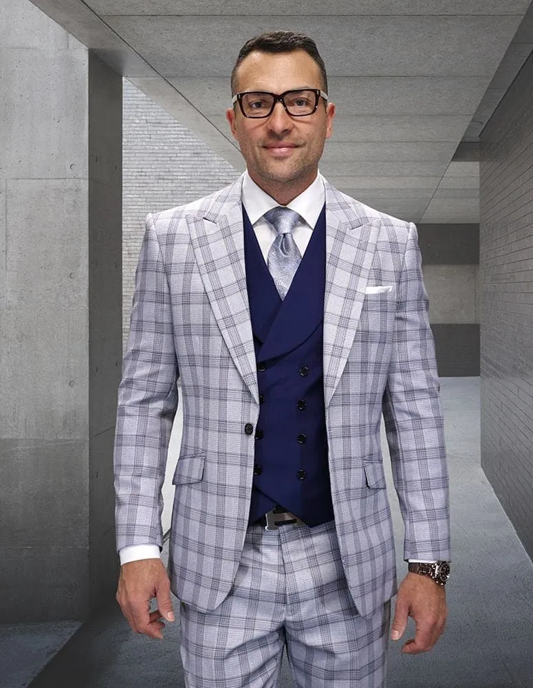 Statement Men's 3 Piece 100% Wool Modern Fit Suit - Plaid Suit sold by Alberto Nardoni