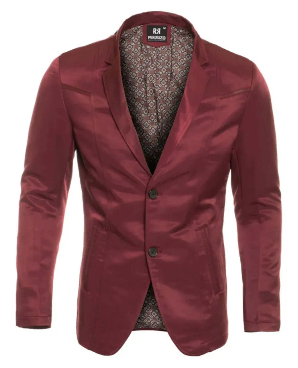 Men's Western Burgundy Blazer Slim Fit Shiny Finish Sport Coat for Weddings & Special Events sold by Alberto Nardoni product image thumbnail 3