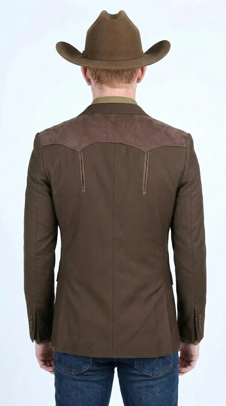 Men’s Dark Brown Western Blazer with Suede Yokes, Cowboy Sport Coat for Ranch Wedding and Country Events sold by Alberto Nardoni product image thumbnail 5