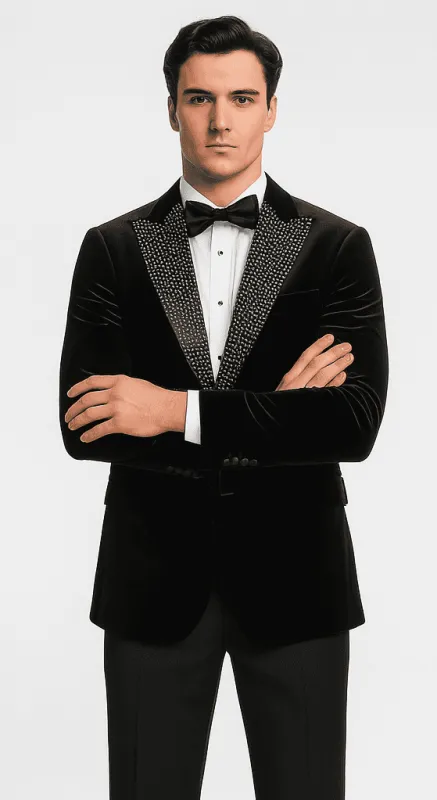 Big and Tall Velvet Blazer in Color Black - Sportcoat Rhinestone sequin Embedded Stacy Adams $179 made by Stacy Adams