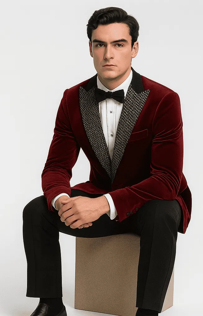 Big and Tall Velvet Blazer in Color Red - Sportcoat Rhinestone sequin Embedded Stacy Adams $179 sold by Alberto Nardoni product image thumbnail 3