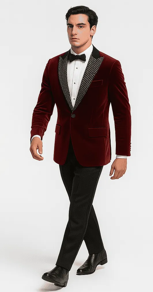 Big and Tall Velvet Blazer in Color Red - Sportcoat Rhinestone sequin Embedded Stacy Adams $179 sold by Alberto Nardoni product image thumbnail 4