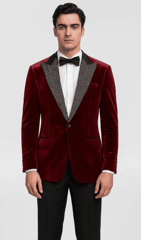 Big and Tall Velvet Blazer in Color Red - Sportcoat Rhinestone sequin Embedded Stacy Adams $179 made by Stacy Adams