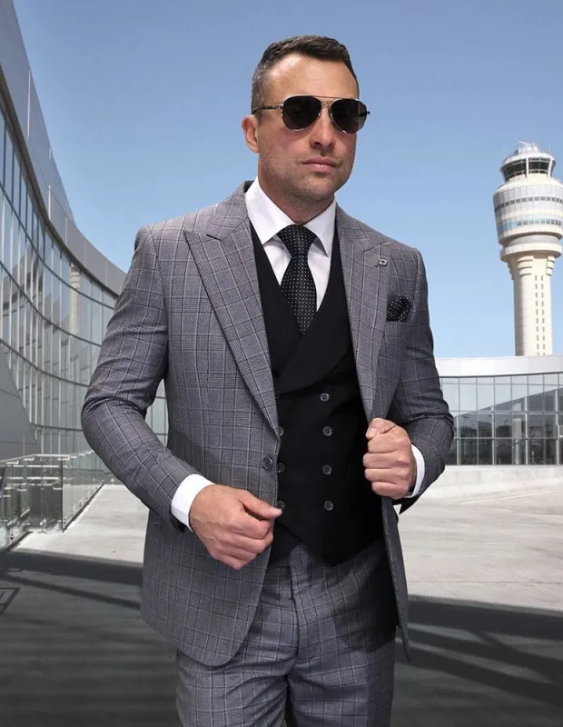 Statement Men's 3 Piece 100% Wool Modern Fit Suit - Plaid made by Alberto Nardoni