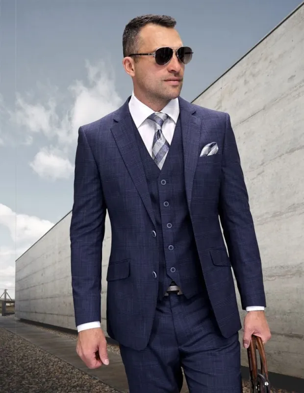 Statement Men's Outlet 3 Piece 100% Wool Suit - Light Plaid made by Alberto Nardoni