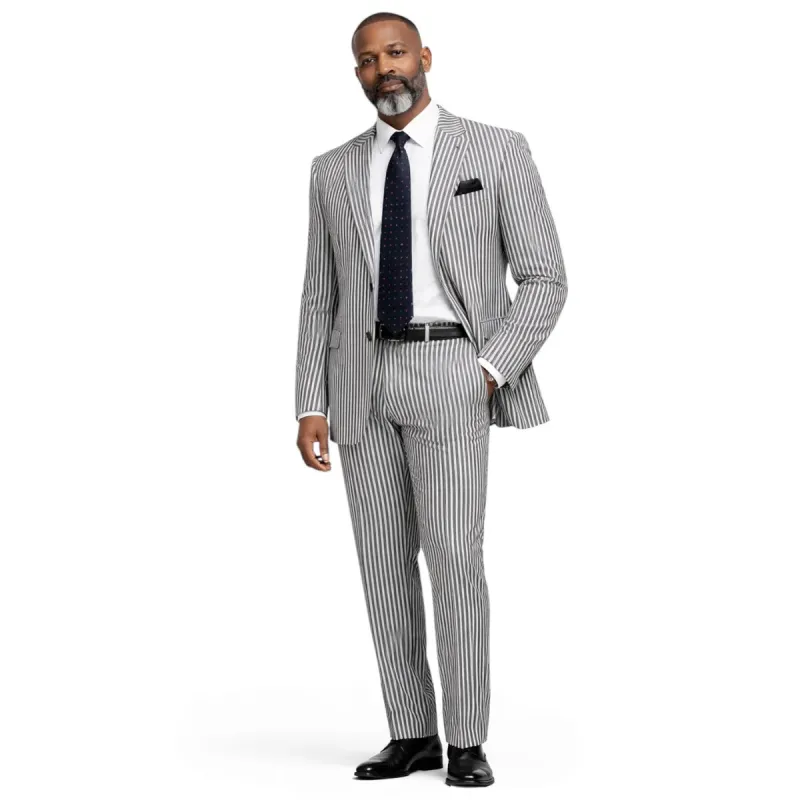 Inserch Mens Premium Cotton Seersucker Stripe Suit – Black made by Alberto Nardoni