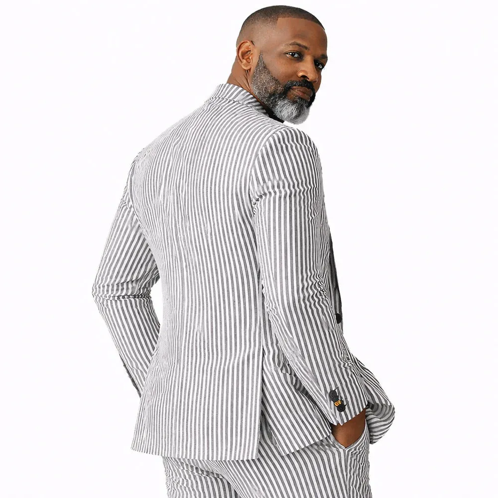 Inserch Mens Premium Cotton Seersucker Stripe Suit – Black sold by Alberto Nardoni product image thumbnail 3