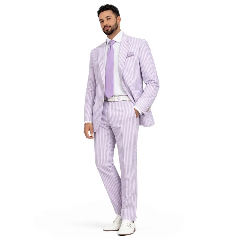 Inserch Mens Premium Cotton Seersucker Stripe Suit – Purple made by Alberto Nardoni