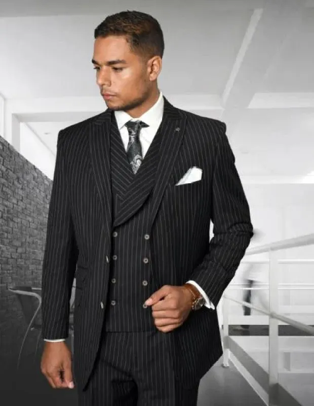 Statement Men's 3 Piece 100% Wool Suit - Fashion Pinstripe made by Alberto Nardoni