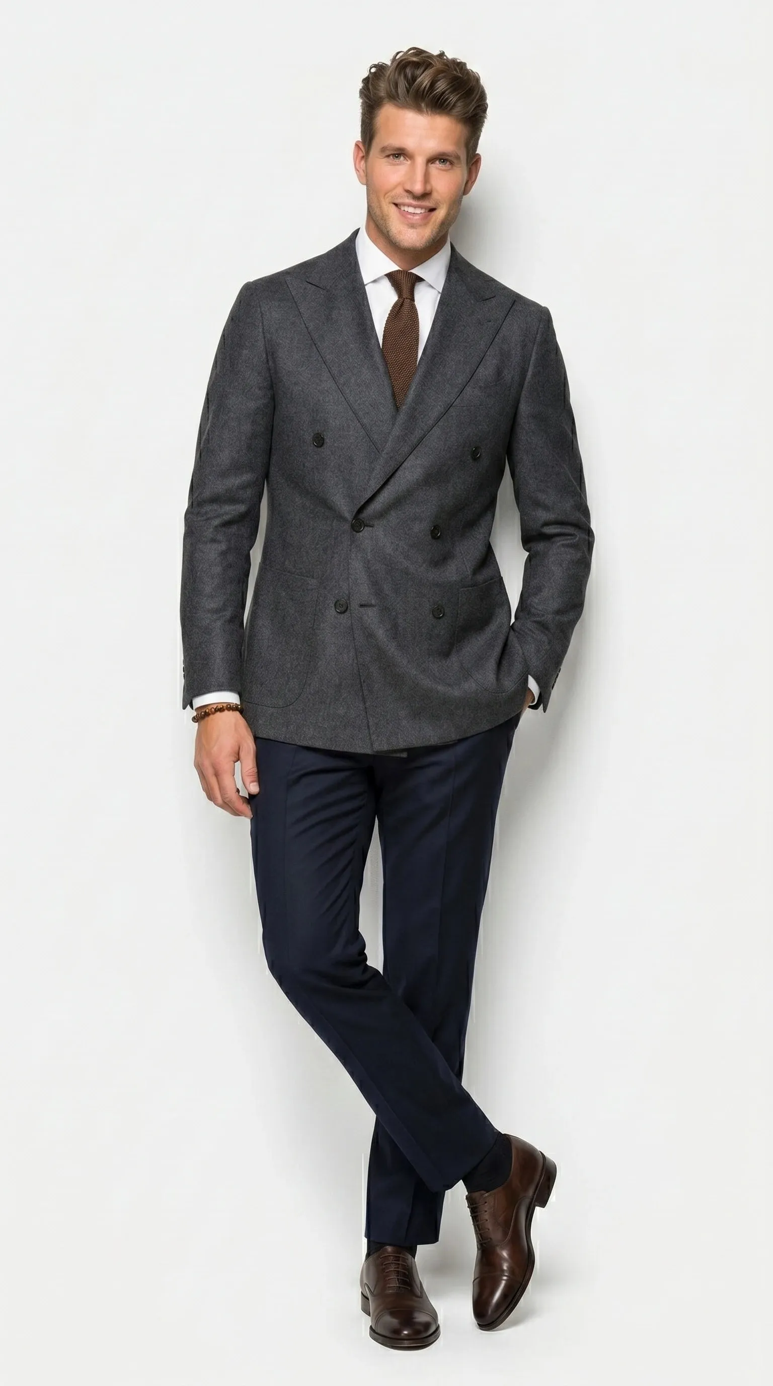 Men’s Charcoal Double Breasted Blazer, Formal Wedding Business Casual Sport Coat Jacket Wool Fabric sold by Alberto Nardoni product image thumbnail 3