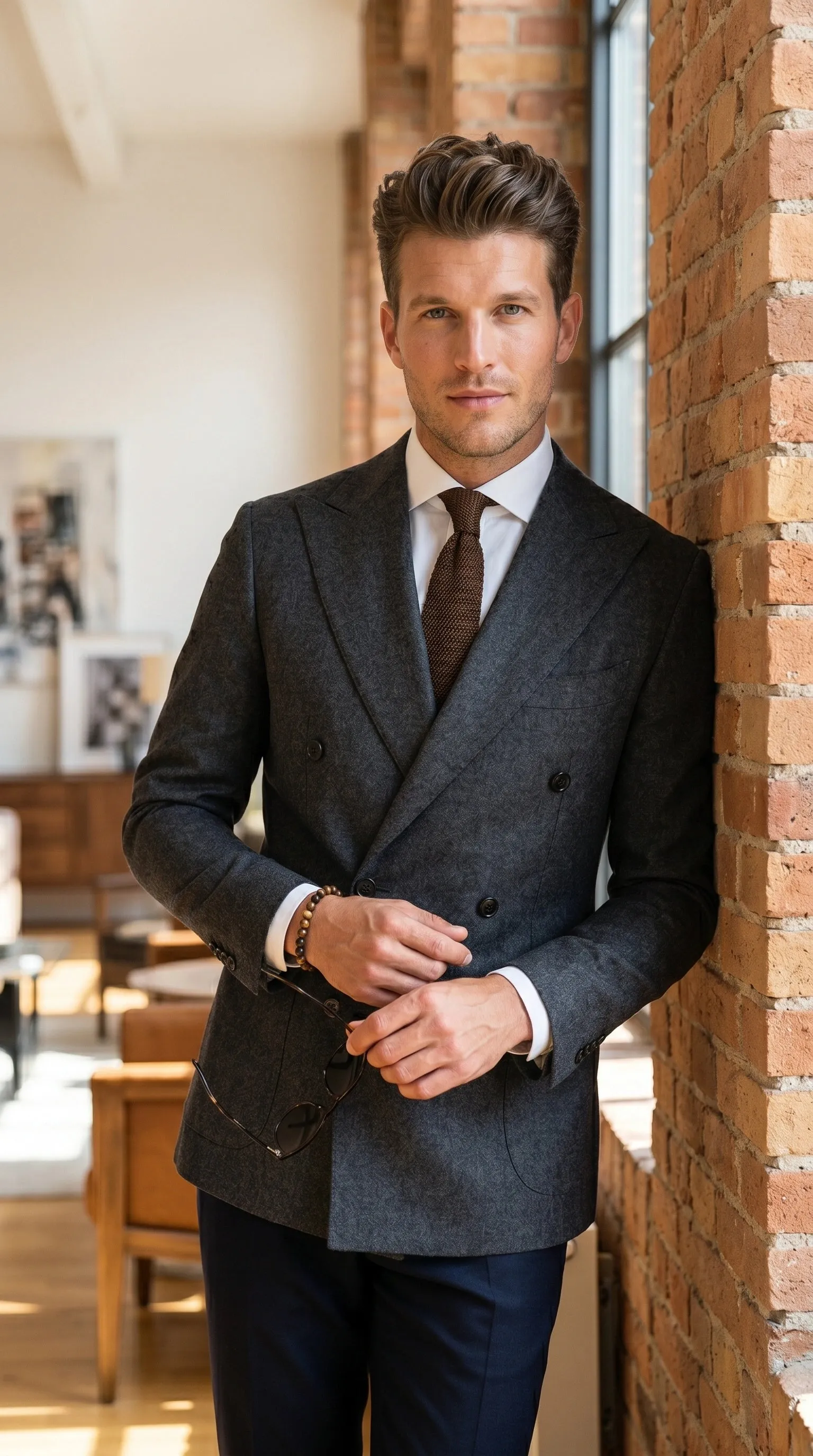 Men’s Charcoal Double Breasted Blazer, Formal Wedding Business Casual Sport Coat Jacket Wool Fabric sold by Alberto Nardoni product image thumbnail 4