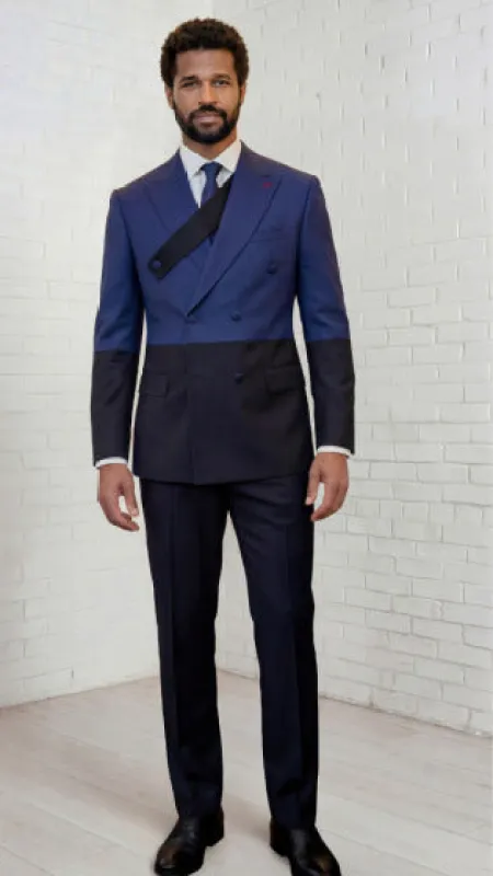 Statement Men’s Two Tone Double Breasted Suit, Modern Fit 2 Piece Wool Formal Wedding Suit made by Alberto Nardoni