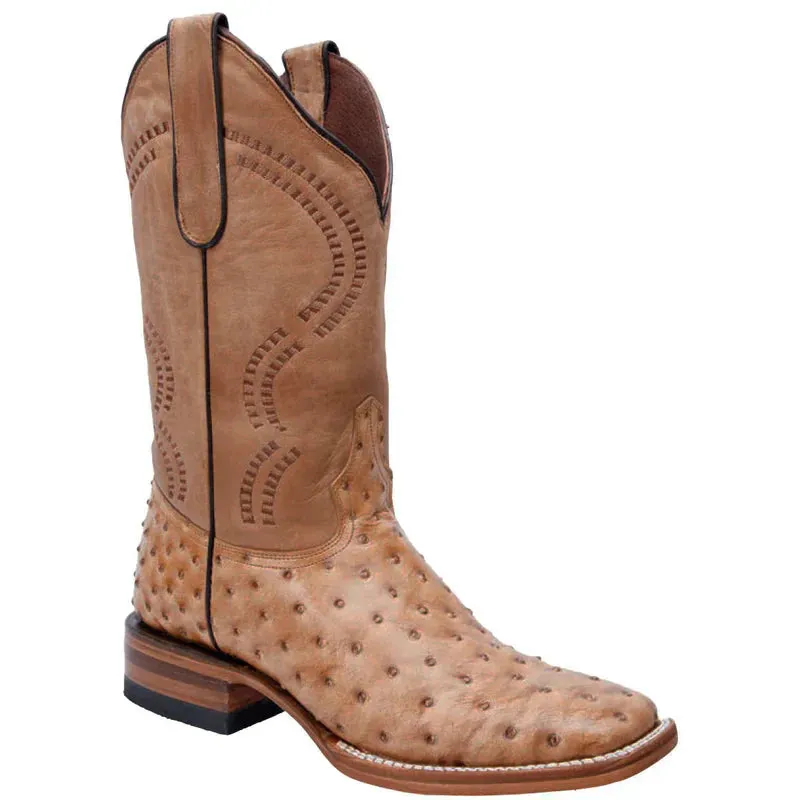 Mens White Diamond Boot Oryx Ostrich Print Boots Square Toe made by Alberto Nardoni