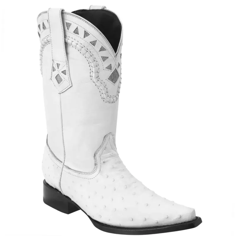 Mens White Diamond Boot White Ostrich Cowboy Boots Pointy Toe Pointed Toe made by Alberto Nardoni