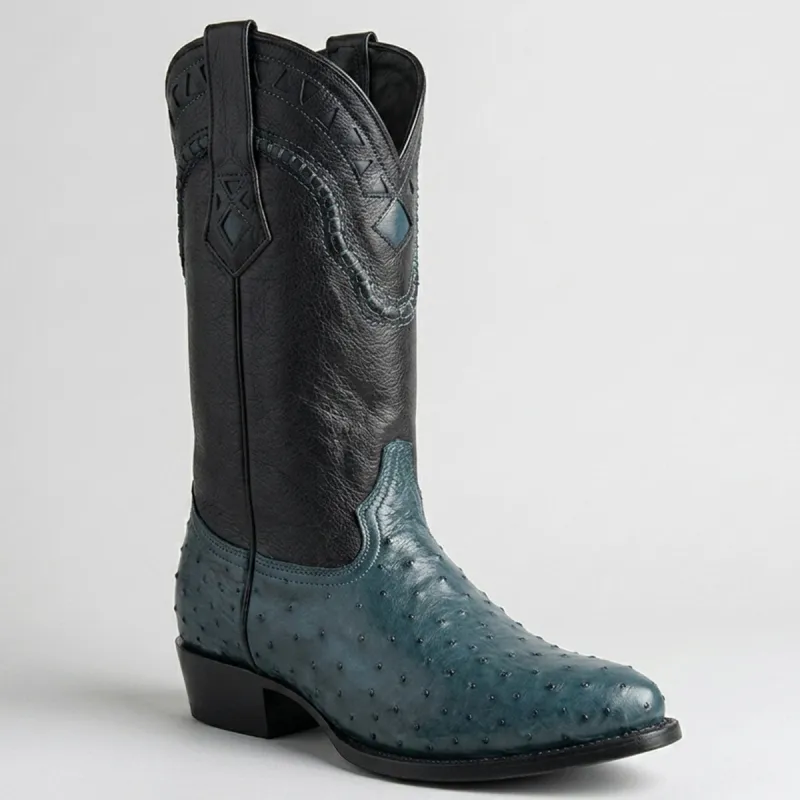 Mens White Diamond Boot Blue Ostrich Cowboy Boots J-Toe made by Alberto Nardoni