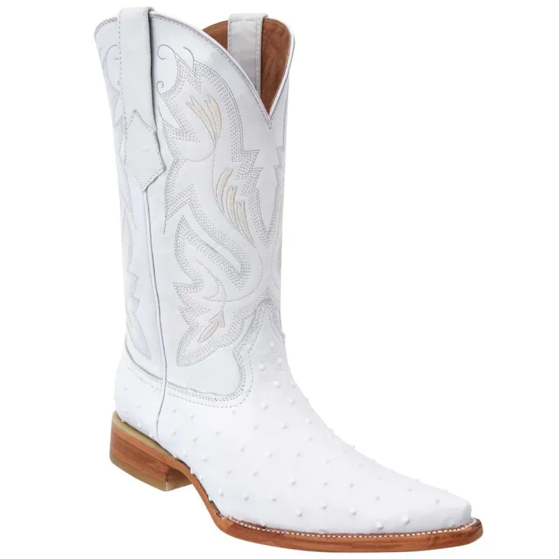 Mens White Diamond Boot White Ostrich Print Western Boots Pointy Toe Pointed Toe made by Alberto Nardoni
