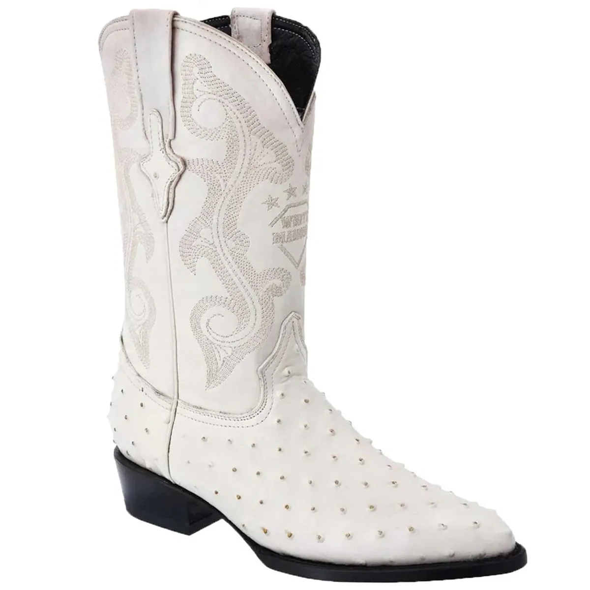 Mens White Diamond Boot Off-White Ostrich Print Western Boot J-Toe sold by Alberto Nardoni